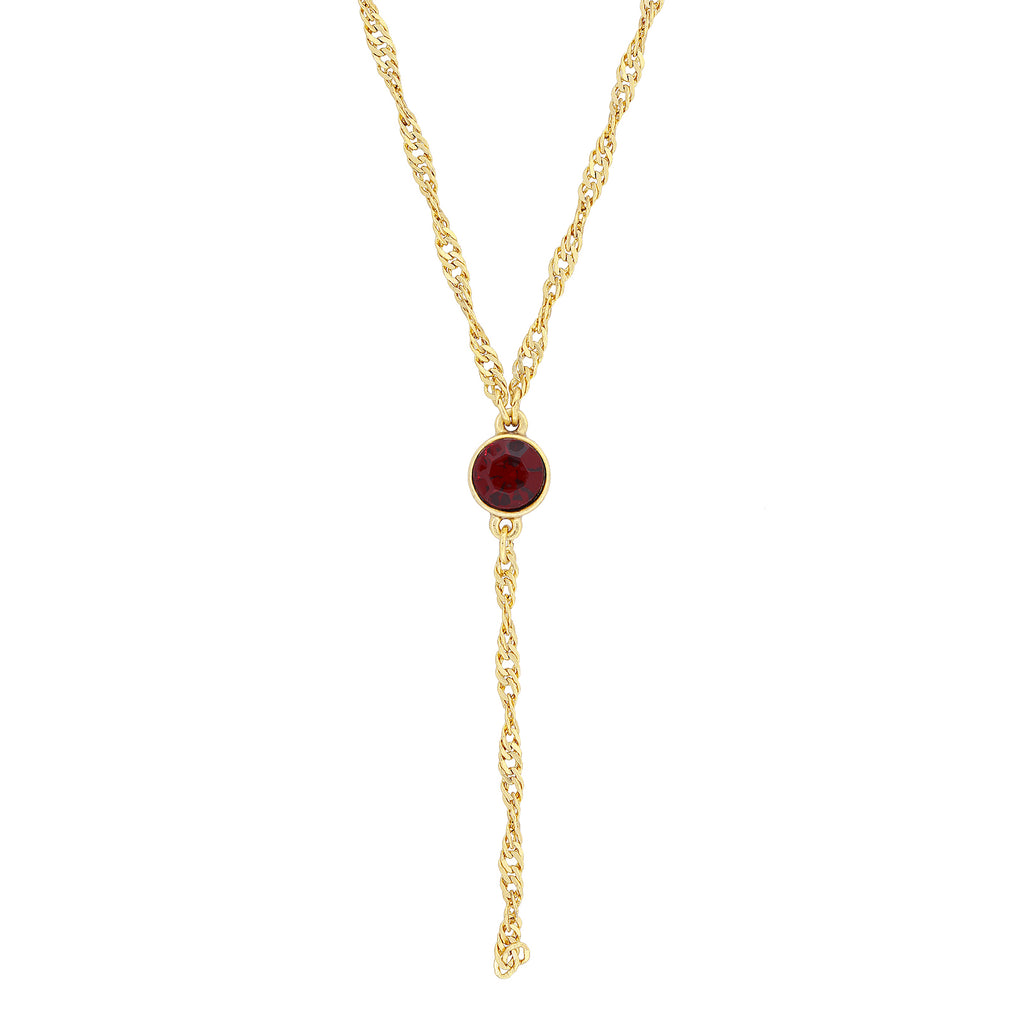 Gold Tone Crystal Y Necklace Chain 16   19 Inch Adjustable Red