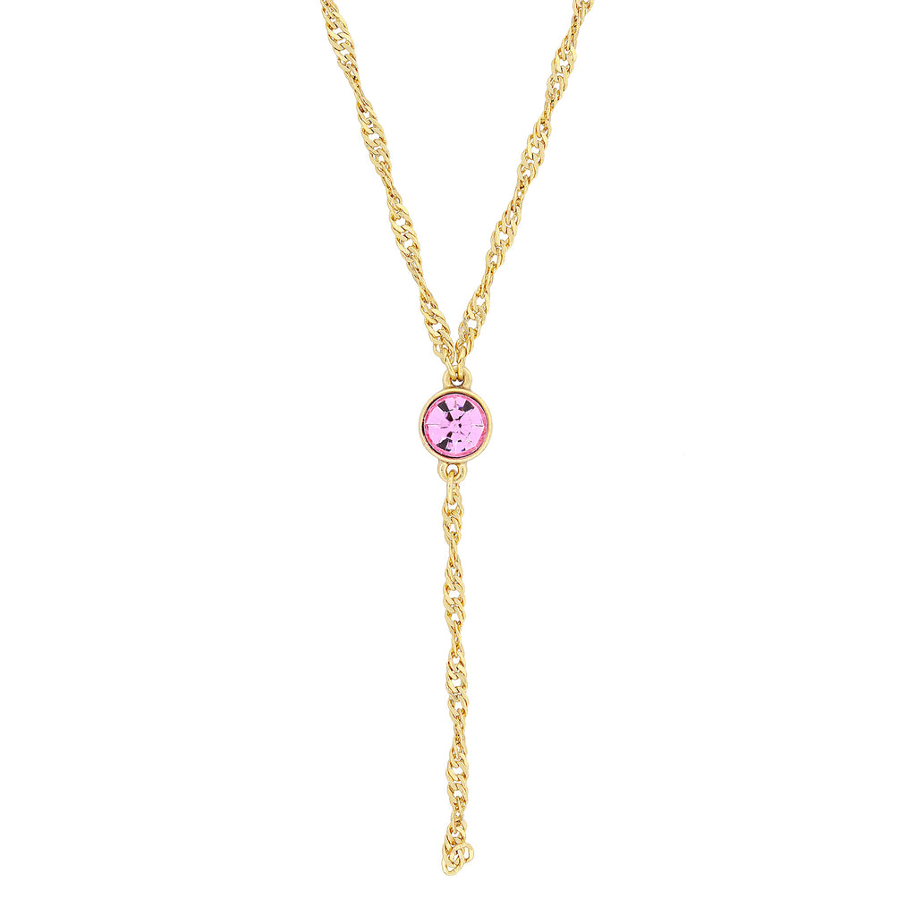 Gold Tone Crystal Y Necklace Chain 16   19 Inch Adjustable Pink