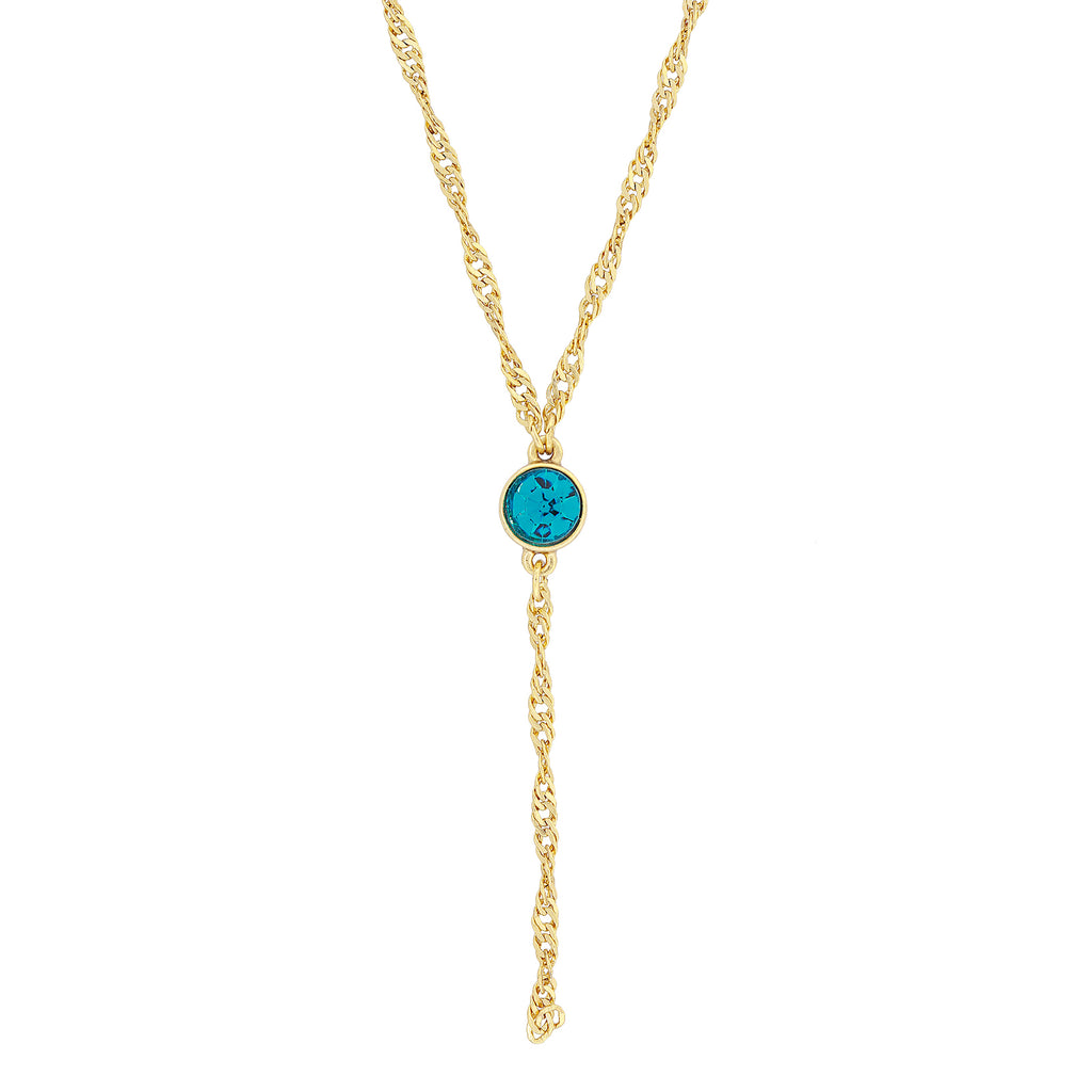 Gold Tone Crystal Y Necklace Chain 16   19 Inch Adjustable Blue