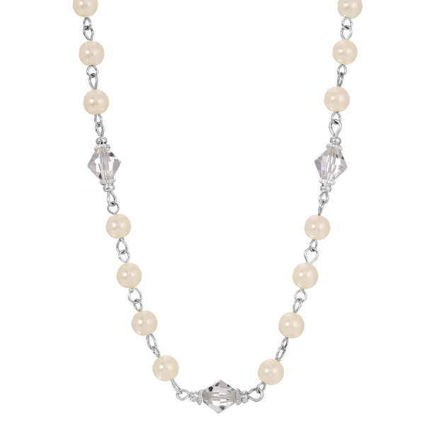 Isles Crystal Faux Pearl Strand Necklace 15" + 3" Extender