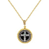 1928 Spiritual Enamel & Baguette Crystal Cross Locket Necklace 16