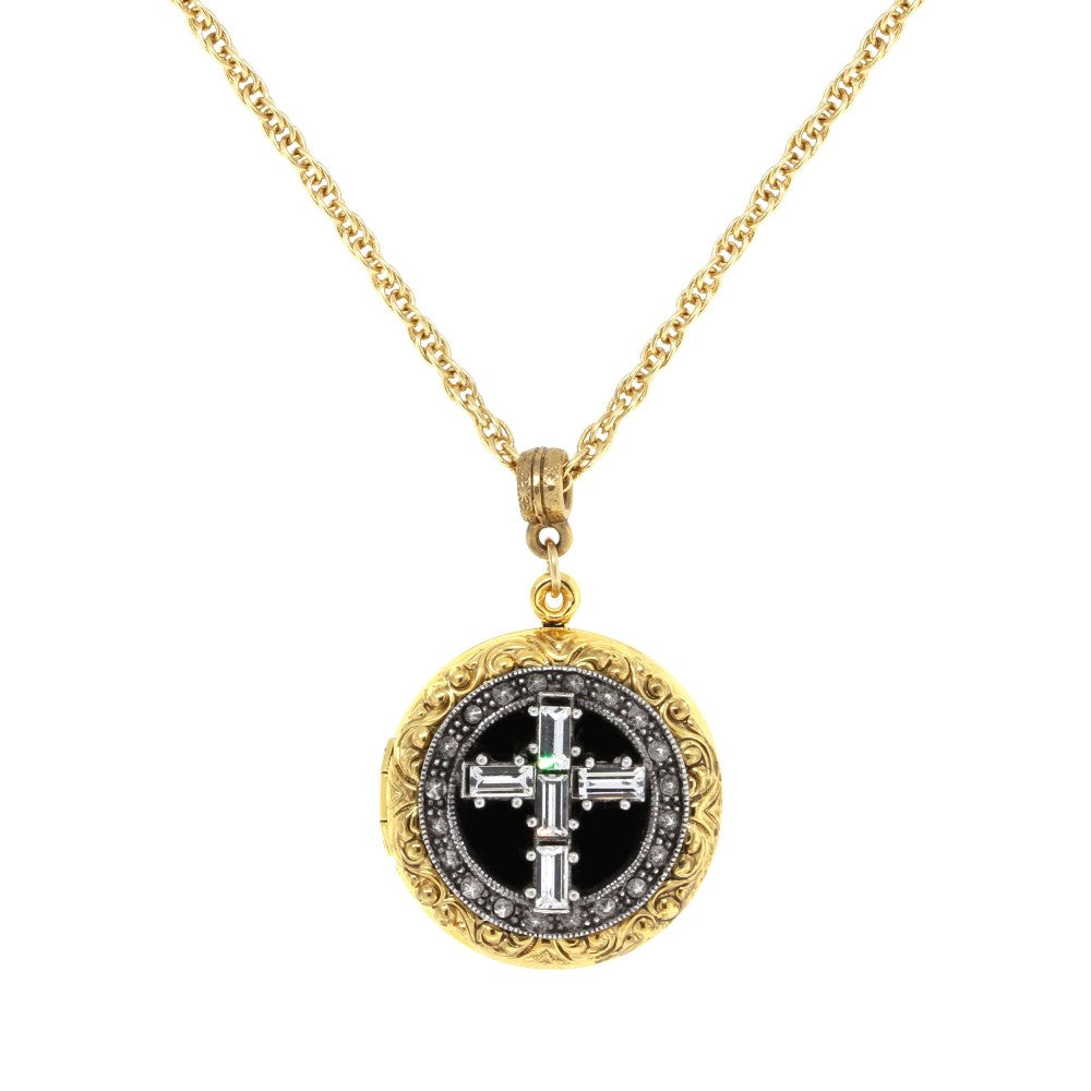 Gold Tone Crystal Cross Locket Necklace 16   19 Inch Adjustable