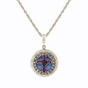 Silver Tone  Crystal Cross Locket Necklace 16 - 19 Inch Adjustable