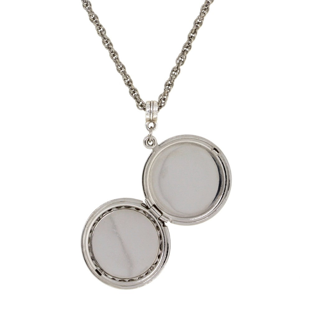 Open Silver Tone  Crystal Cross Locket Necklace 16   19 Inch Adjustable