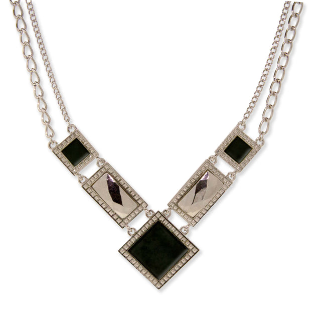 Silver Tone Gemstone Square Chain Necklace 16   19 Inch Adjustable