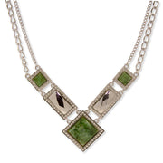 Silver Tone Semi Precious Square Chain Necklace Jade
