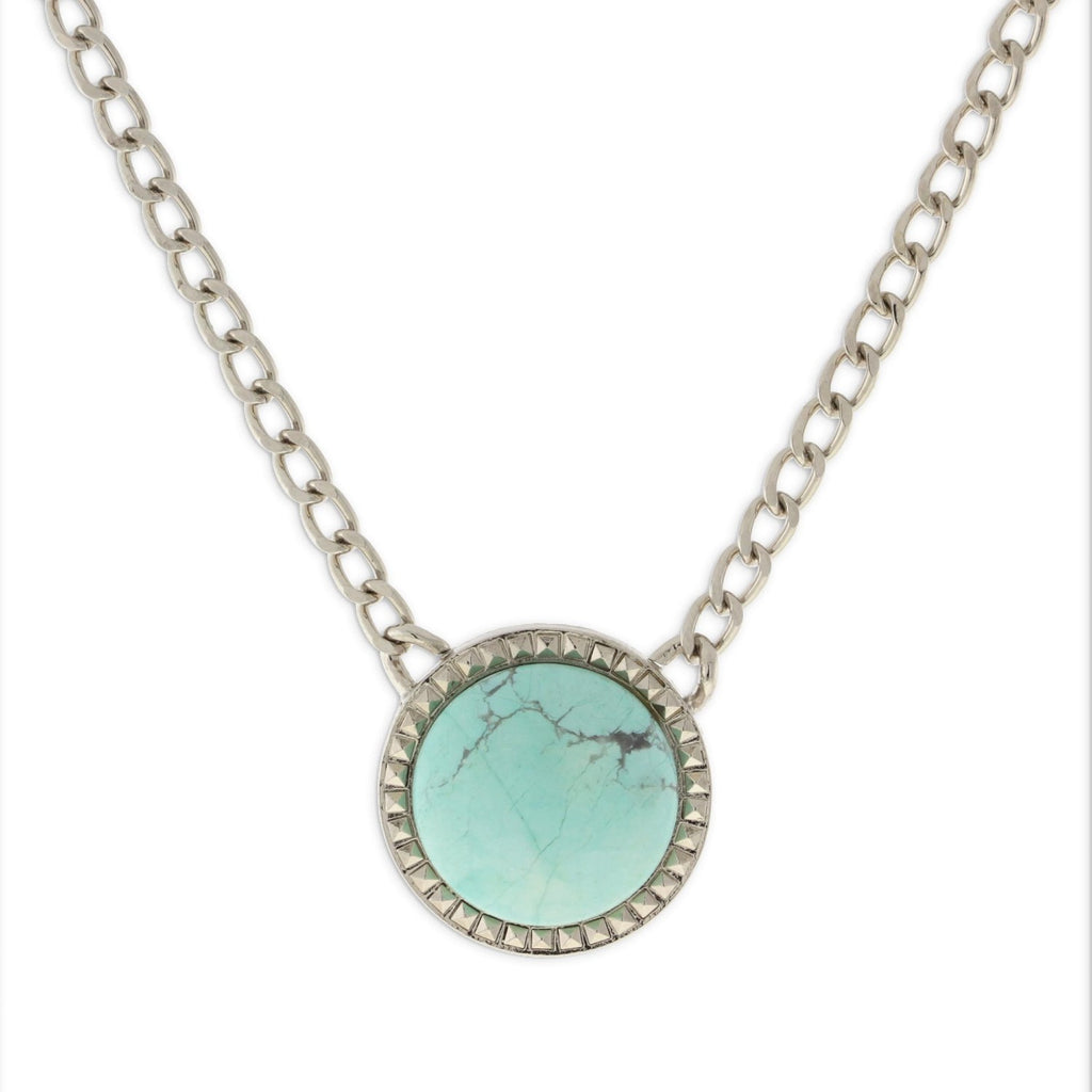Turquoise Dyed Howlite Silver Tone Round Semi Precious Gemstone Necklace 16   19 Inch Adjustable