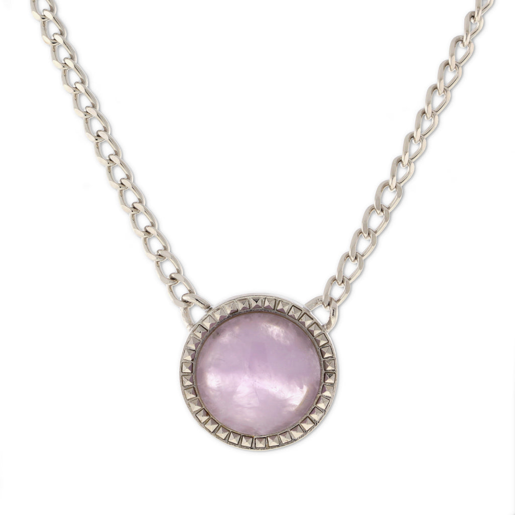 Round Purple Amethyst Semi Precious Pendant Necklace 16" + 3" Extender
