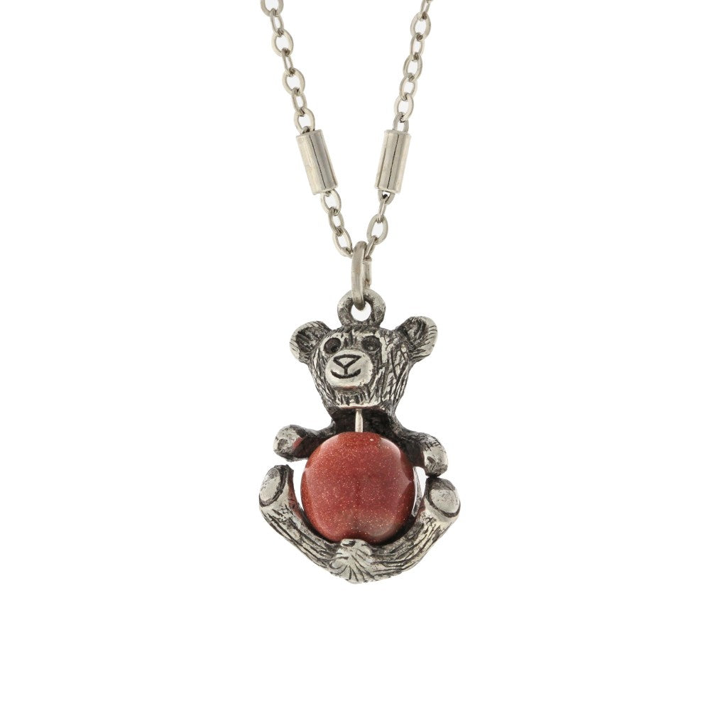 Gold Stone Gemstone Teddy Bear Necklace 16 - 19 Inch Adjustable