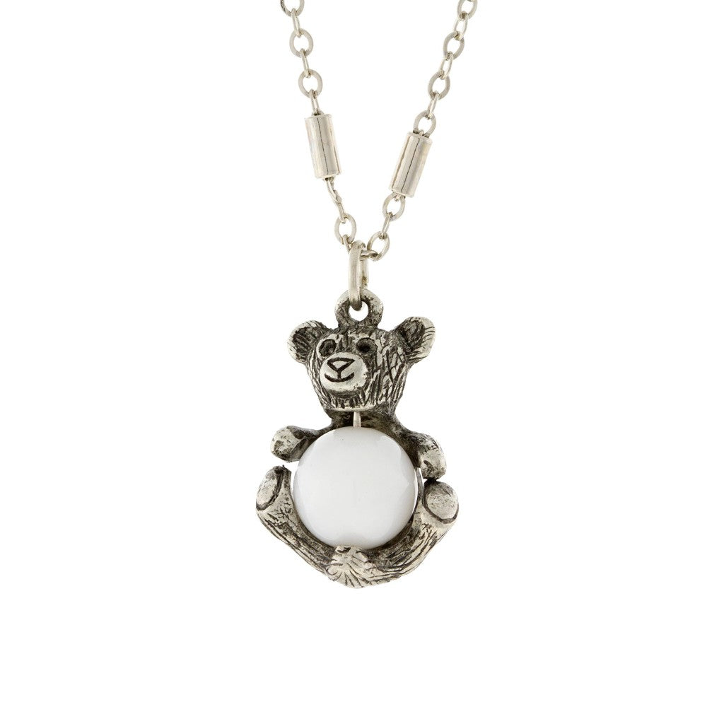 White Quartz Gemstone Teddy Bear Necklace 16   19 Inch Adjustable