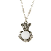 White Quartz Gemstone Teddy Bear Necklace 16 - 19 Inch Adjustable