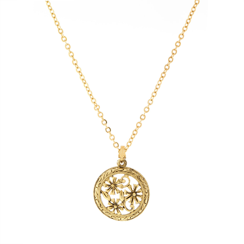 Round Floral Pendant Necklace 16   19 Inch Adjustable