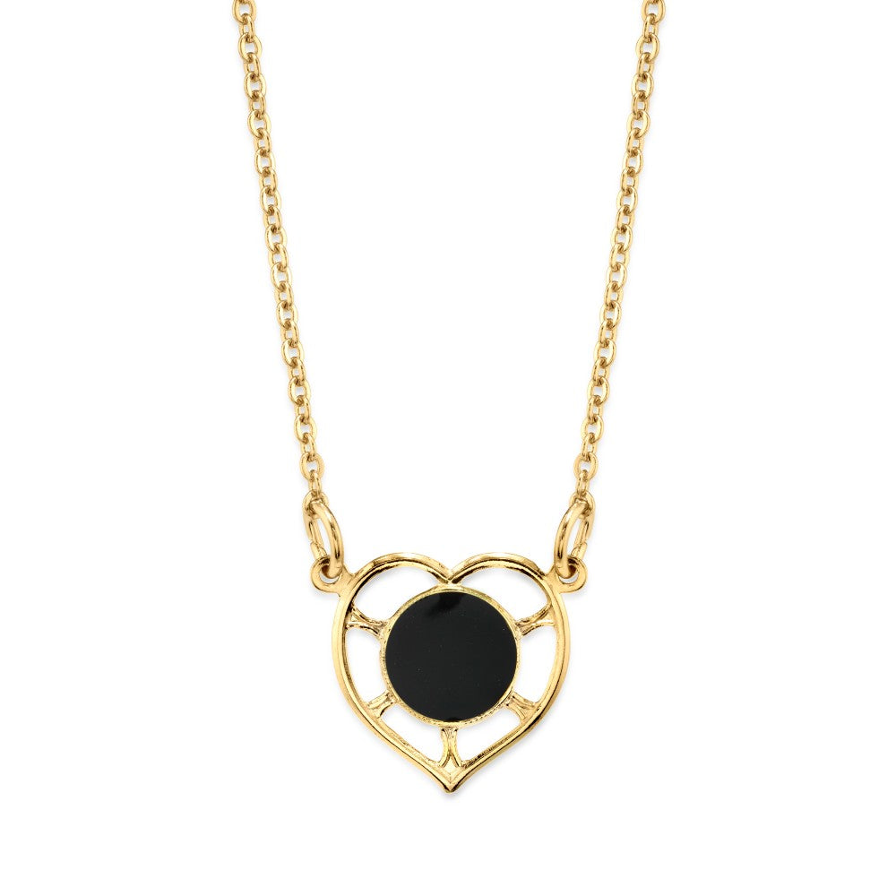Black Heart With Enamel Circle Necklace 16 Inches