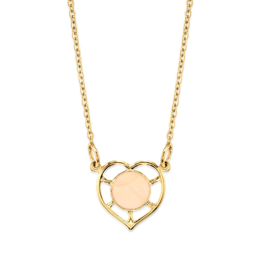 Peach Heart With Enamel Circle Necklace 16 Inches