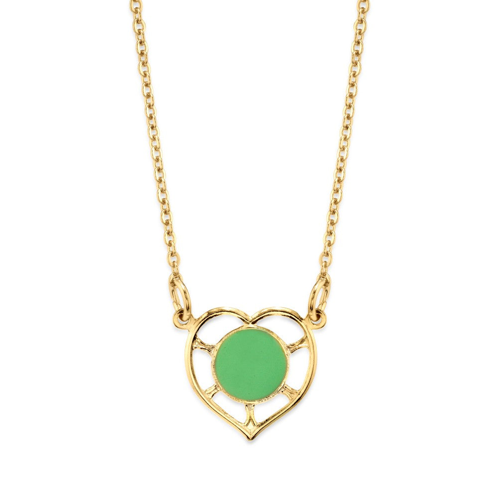 Light Green Heart With Enamel Circle Necklace 16 Inches