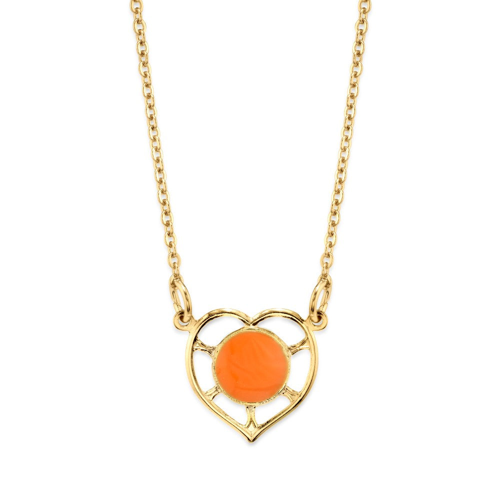 Orange Heart With Enamel Circle Necklace 16 Inches