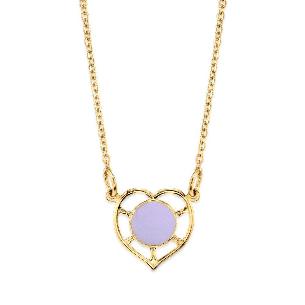 Light Purple Heart With Enamel Circle Necklace 16 Inches