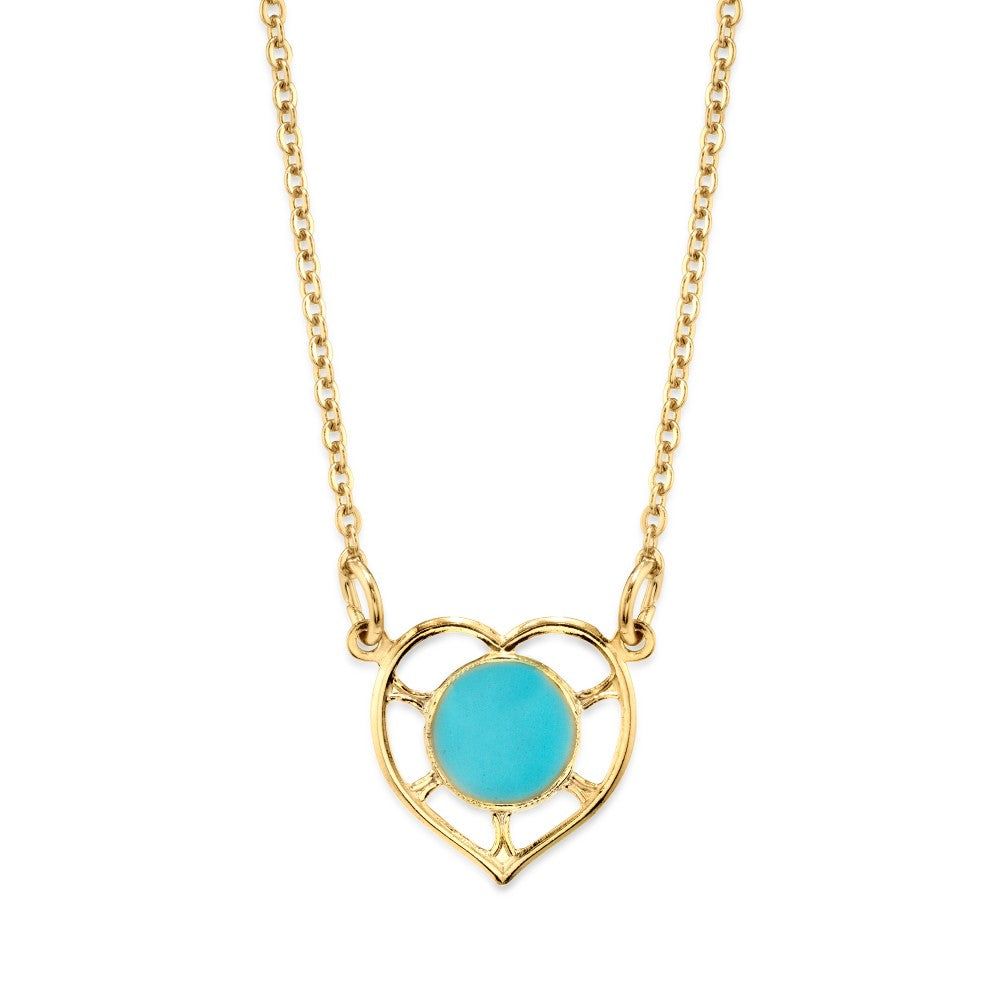 Light Blue Heart With Enamel Circle Necklace 16 Inches