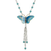 1928 Jewelry Enamel Butterfly Tassel Necklace 16" + 3" Extender