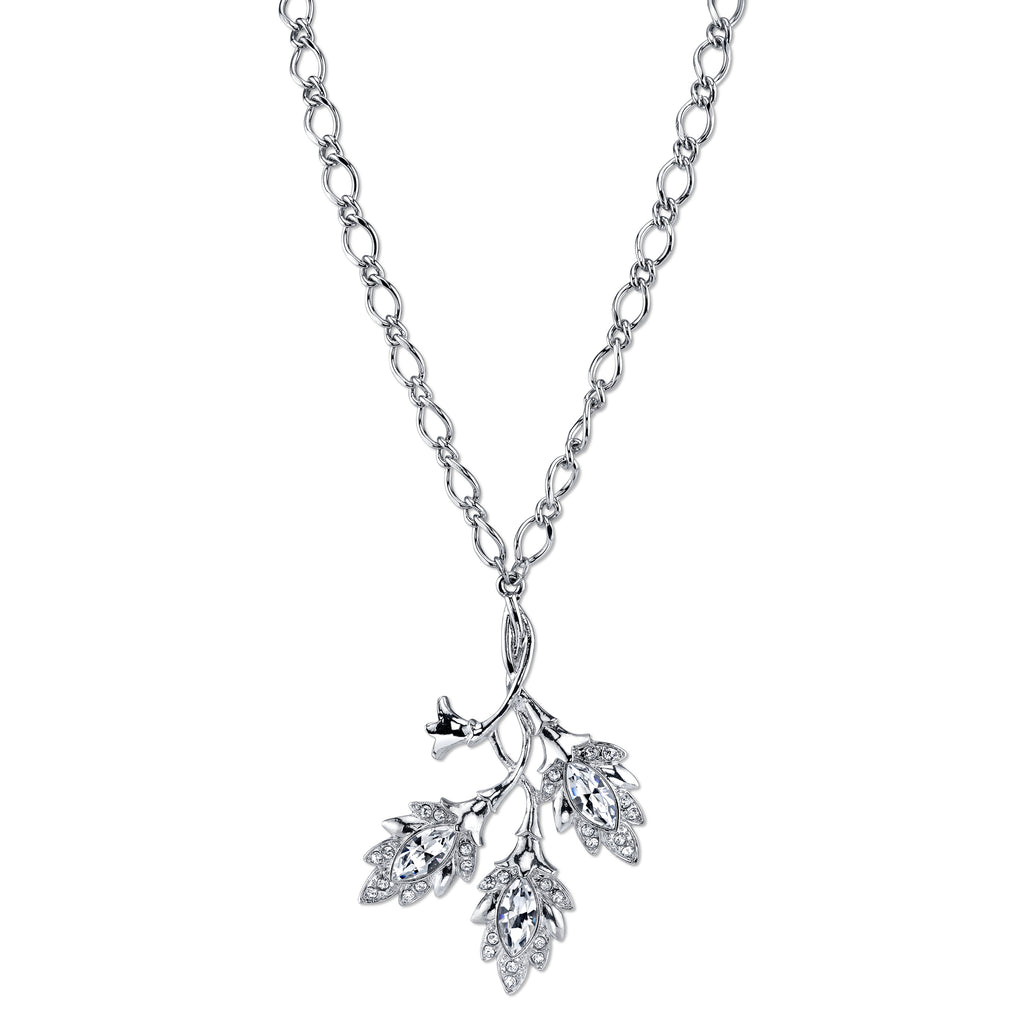Silver Tone Genuine Austrian Navette Leaf Pendant Necklace 16   19 Inch Adjustable