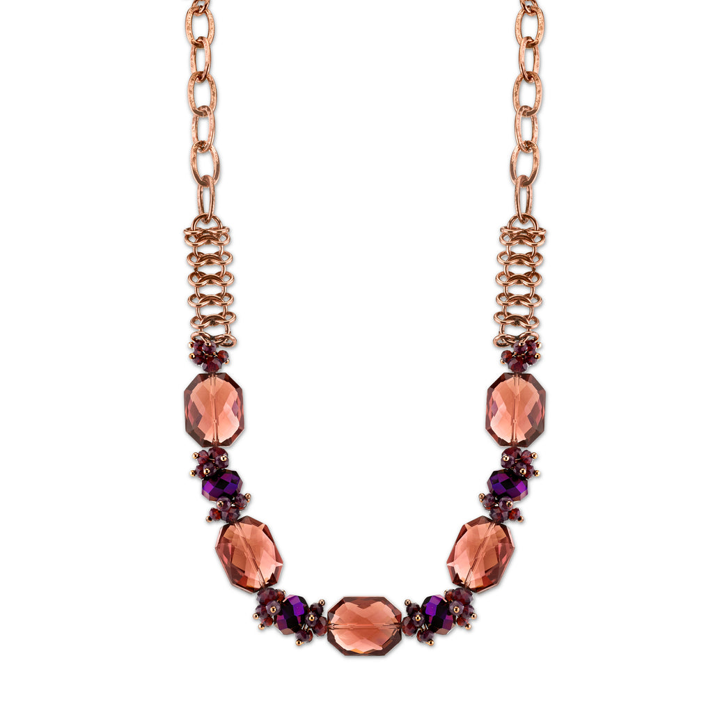 Copper Tone Amethyst Purple Color Faceted Necklace 16   19 Inch Adjustable