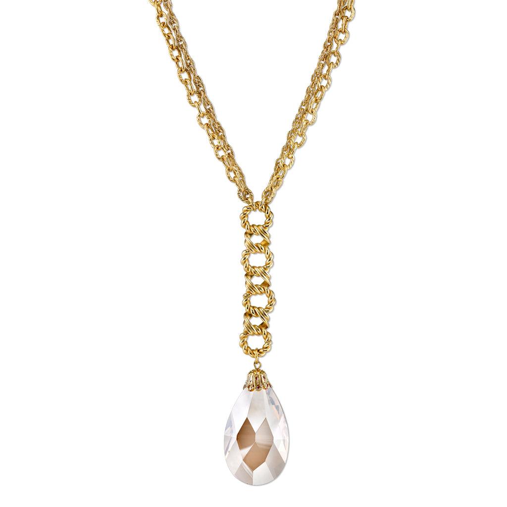 Gold Tone Light Topaz Color Crystal Pearshape Briolette Y Necklace 16   19 Inch Adjustable
