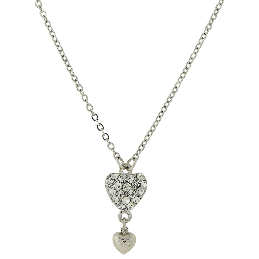Silver Tone Crystal Heart Pendant With Drop Necklace 16   19 Inch Adjustable