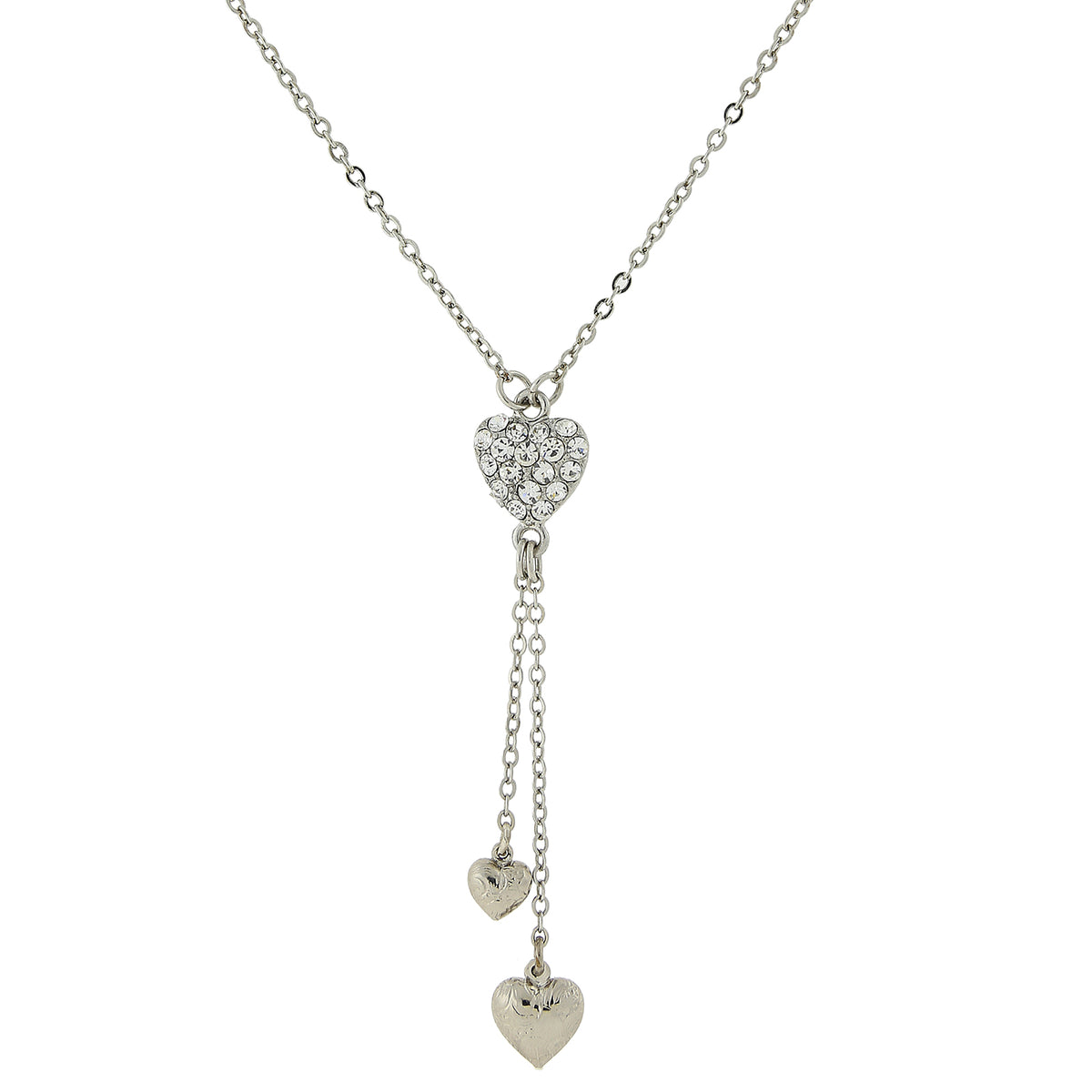 1928 Jewelry Crystal Heart Pendant Necklace With Tassel Drops 16