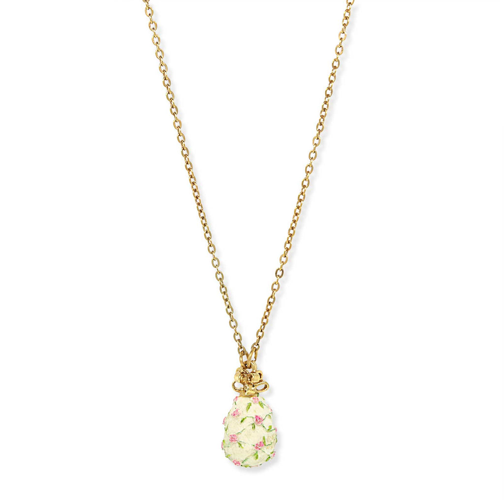 Gold/Pink/Green Flower Egg Necklace 15 In Adj