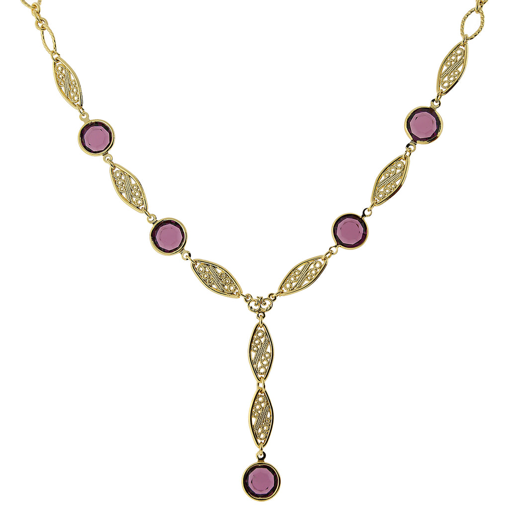 14K Gold Dipped Amethyst Purple Genuine Austrian Crystal Y Necklace 16   19 Inch Adjustable
