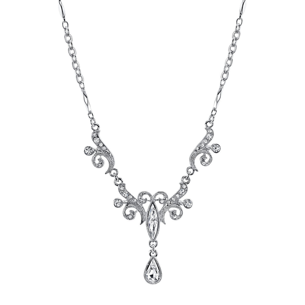 Silver-Tone Crystal Teardrop Necklace