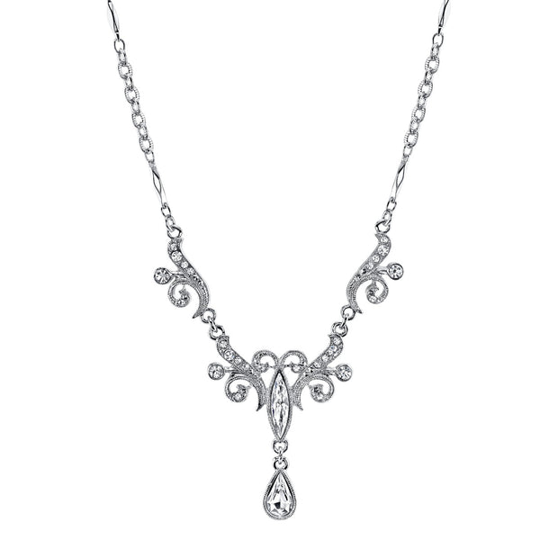 Silver-Tone Crystal Teardrop Necklace