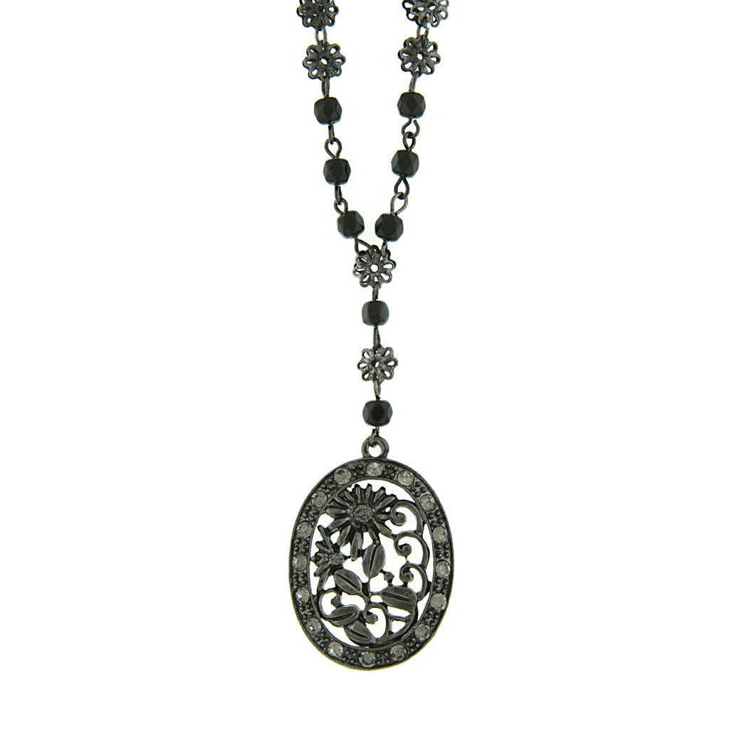 Black Tone Black Diamond Color Crystal Pendant Necklace 16   19 Inch Adjustable