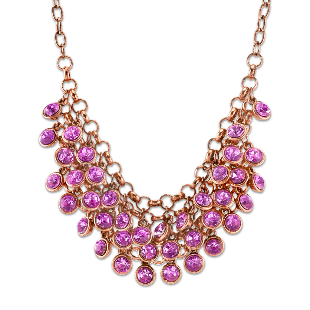 Copper Tone Lt. Amethyst Purple Color Cluster Bib Necklace 16   19 Inch Adjustable