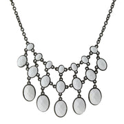 2028 Jewelry Three Row Oval Faceted Stone Bib Necklace 16" + 3" Extender