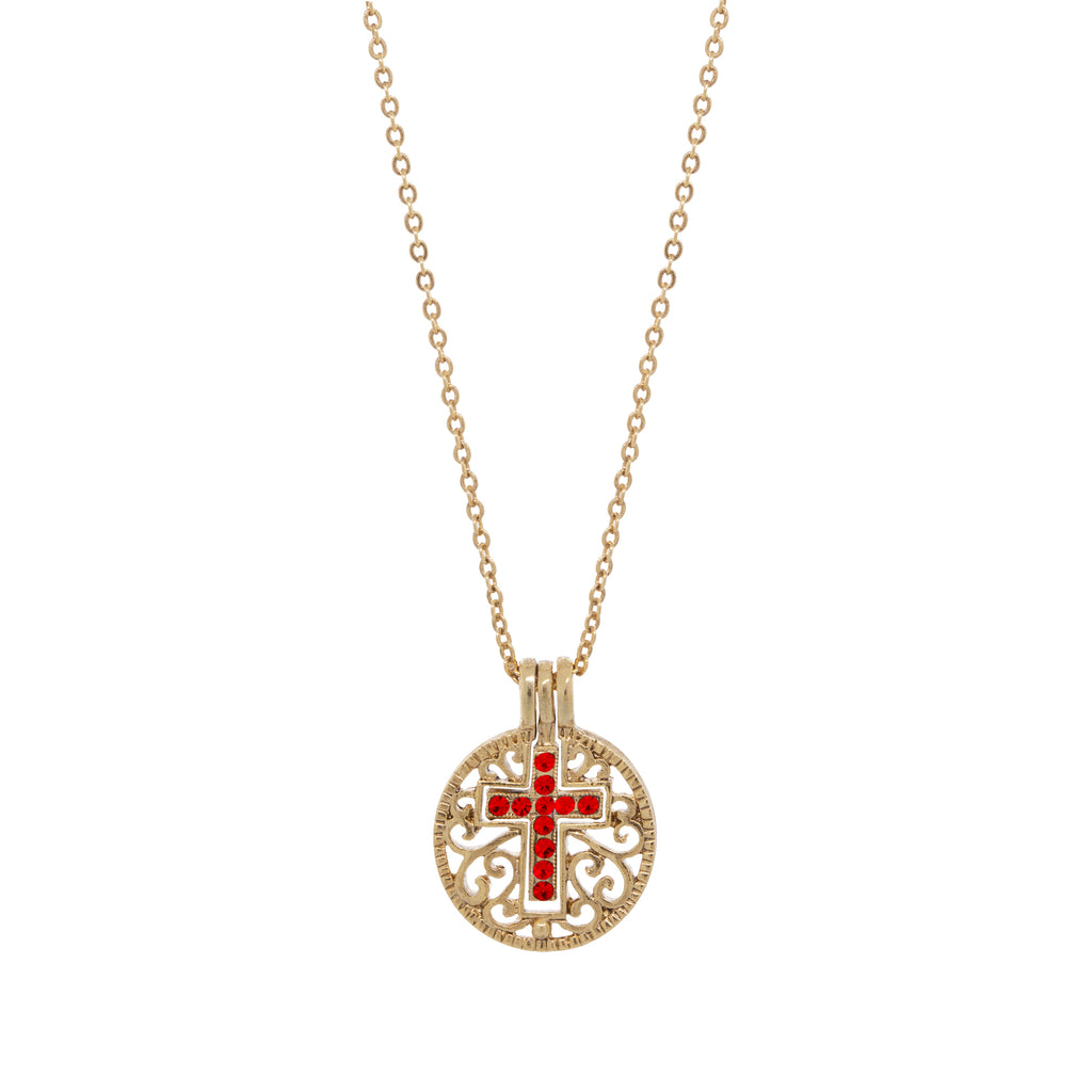 symbols of faith round filigree birthstone crystal swinging cross pendant necklace 18