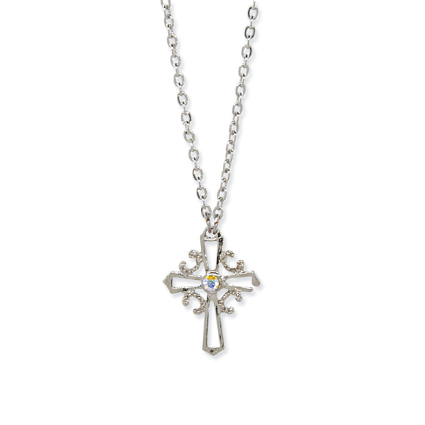 Silver/Crystal Ab Cross Necklace 16   19 Inch Adjustable