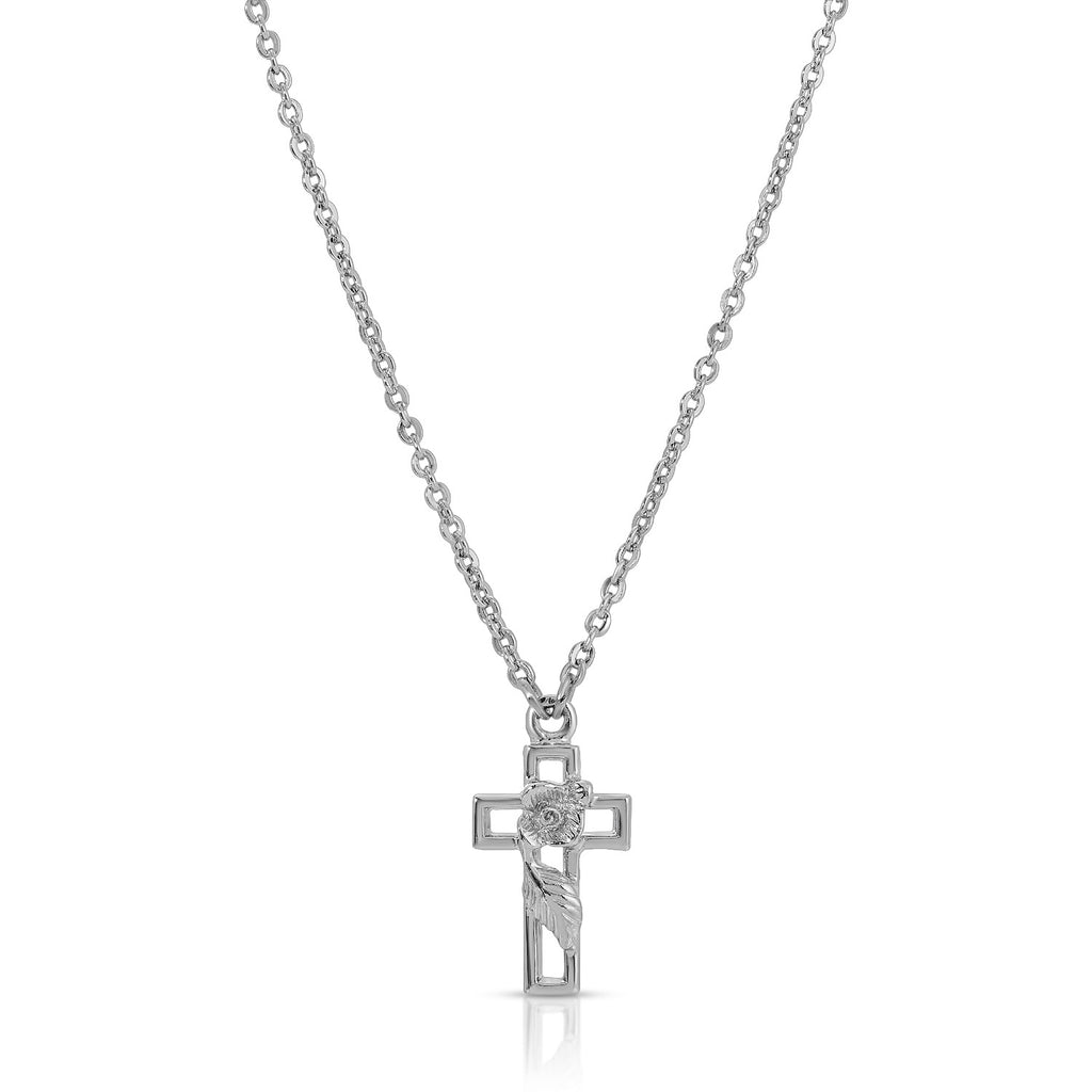 Cross Flower And Leave Pendant Necklace 16 - 19 Inch Adjustable