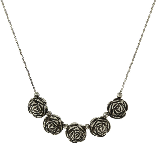 Silver Tone Flower Bib Necklace 16 19 Inch Adjustable