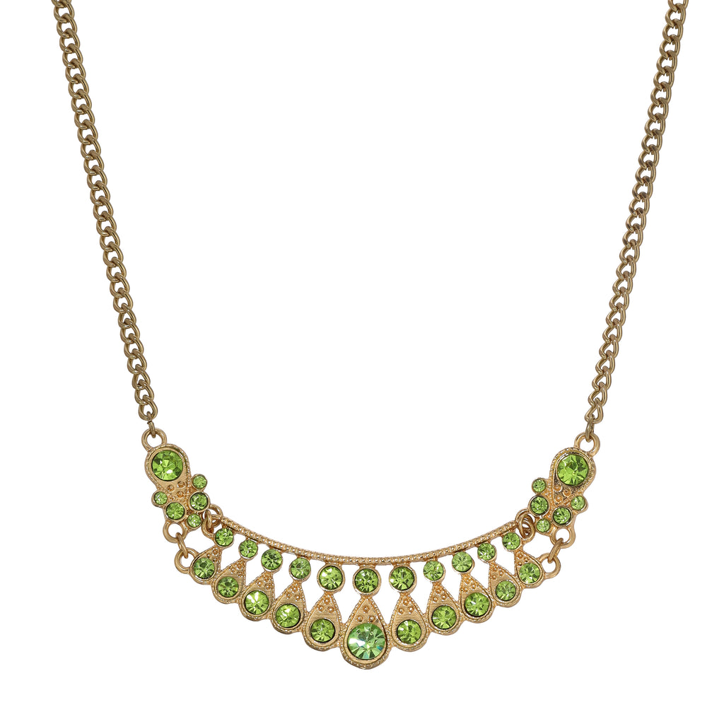 Peridot Green Color Crystal Bib Necklace 16 Adjustable