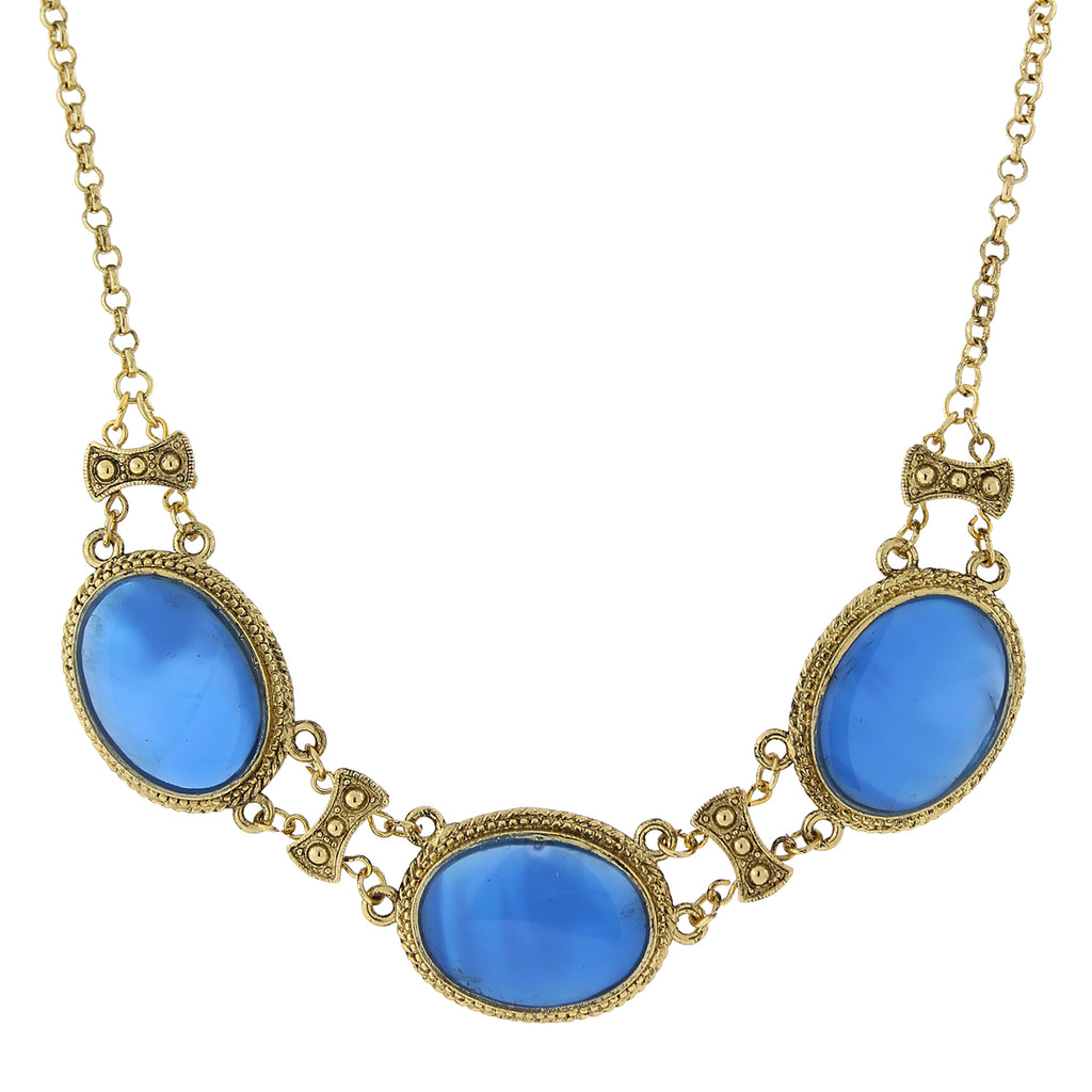 Gold Tone Genuine Mother Of Pearl With Blue Enamel Collar Necklace 16   19 Inch Adjustable