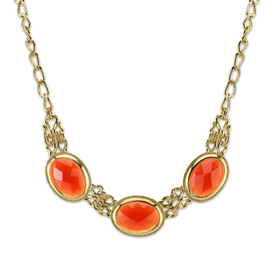Gold Tone Orange Faceted Collar Necklace 16   19 Inch Adjustable