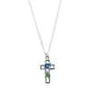 1928 Jewelry Hand Enameled Blue Rose And Leaf Cross Pendant Necklace 16
