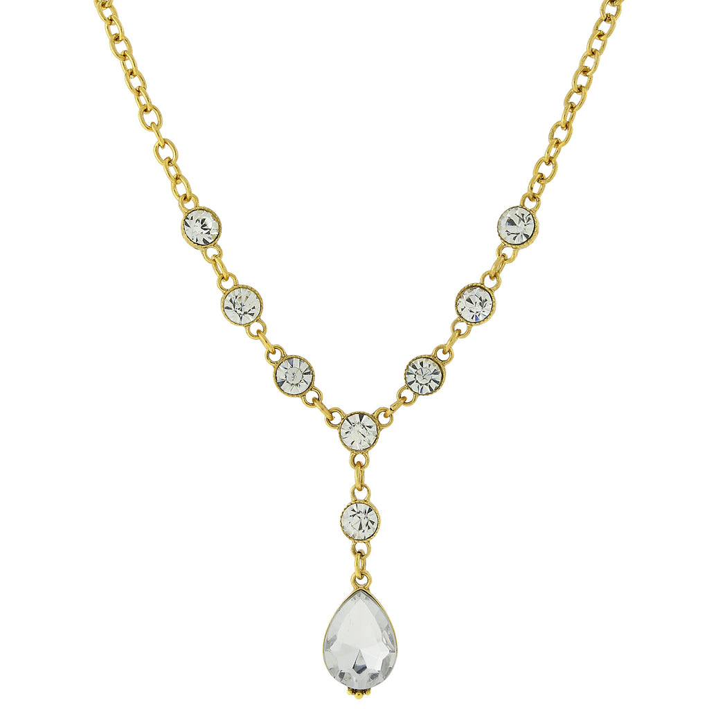 Gold Tone Clear Crystal Teardrop Y Necklace 16   19 Inch Adjustable