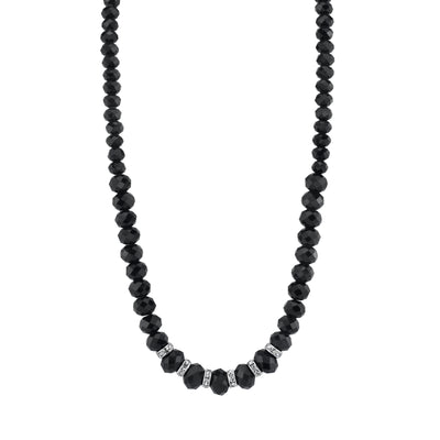 Silver Tone Black Faceted W/Crystals Necklace 16   19 Inch Adjustable