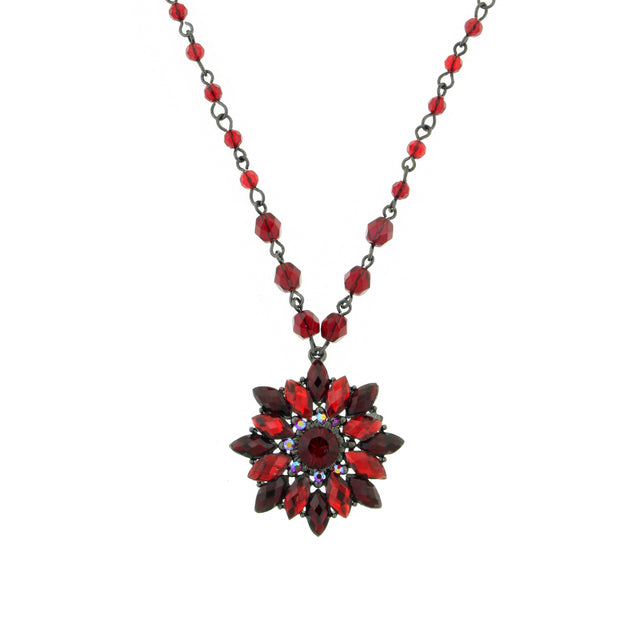 Jet Tone Red Pendant Necklace 16   19 Inch Adjustable