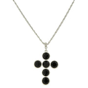 Silver Tone Black Swarovski Elements Cross Necklace 20 In