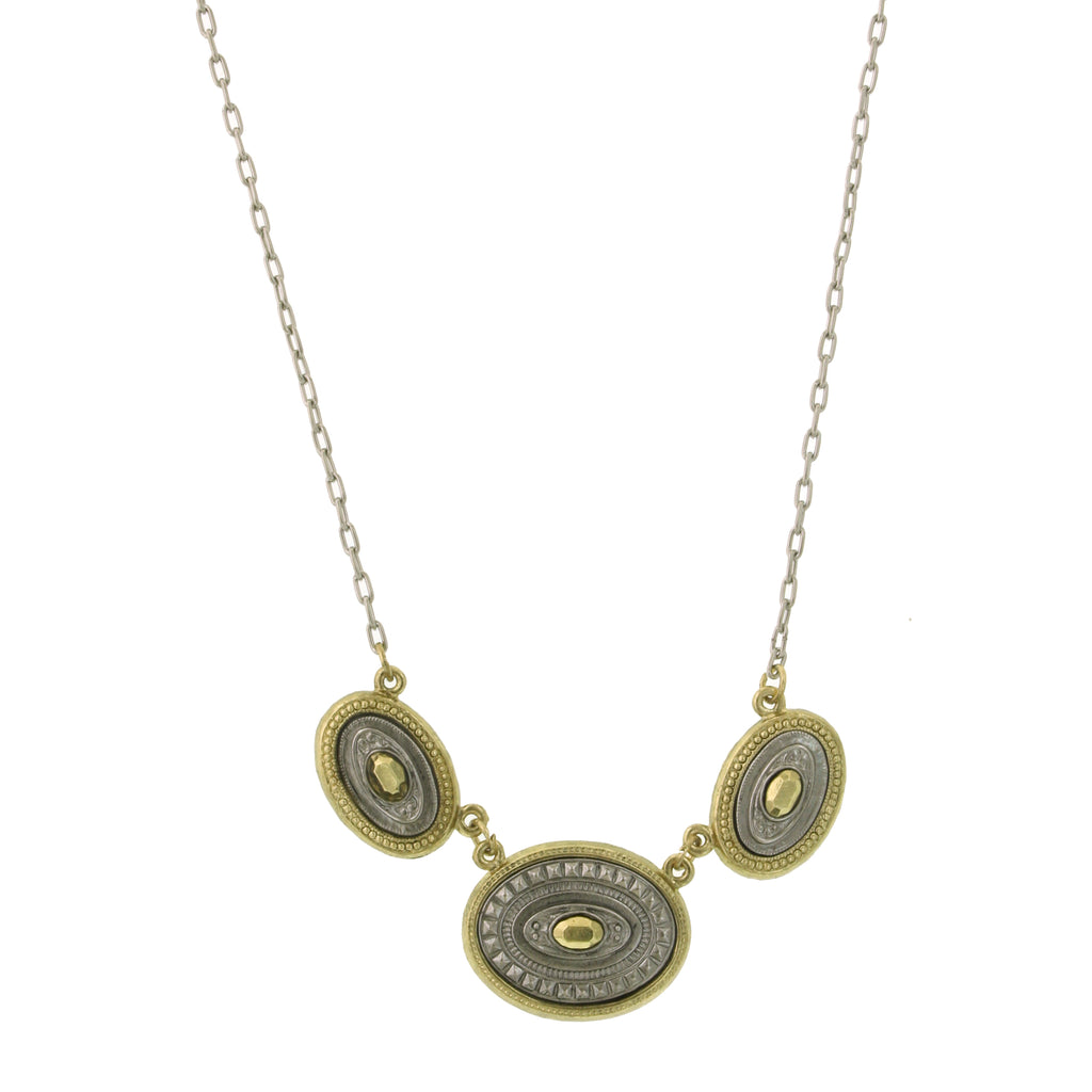Silver Tone And Gold Tone Oval Station Necklace 16   19 Inch Adjustable
