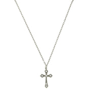 Silver Tone And Crystal Cross Necklace 15 In Adj