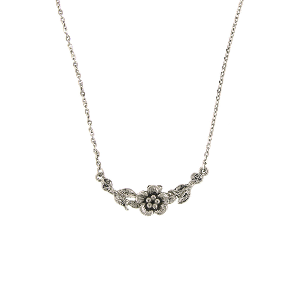 Silver Tone Flower Necklace 16   19 Inch Adjustable